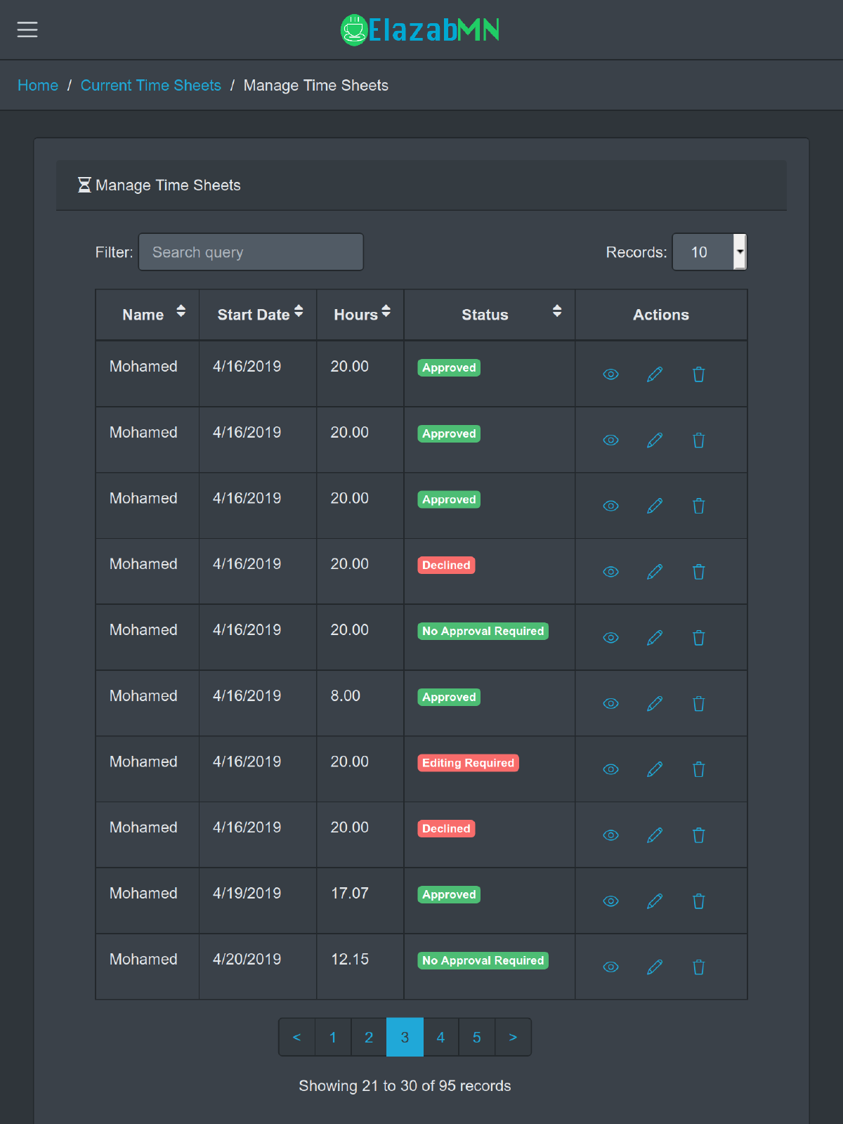 Managing Time Sheets Using the Front-End App